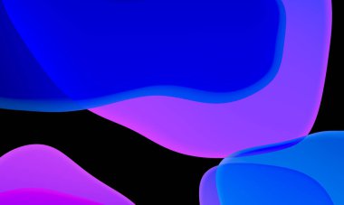 Siyah arkaplanda soyut geometrik sıvı mavi mor renk gradyanı. Duvar kağıdı tableti ve telefon için kullanılan moda tasarım grafikleri. Karanlık kip.