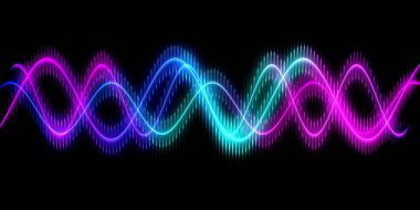 Ses dalgası çizgisi çok renkli müzik soyut arkaplan. Renkli grafik tasarımlı neon ışığı kıvrımlı.