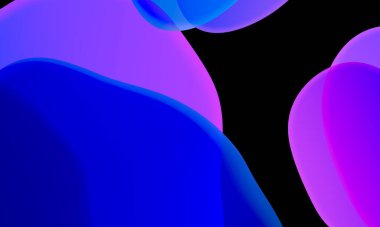 Siyah arkaplanda soyut geometrik sıvı mavi mor renk gradyanı. Duvar kağıdı tableti ve telefon için kullanılan moda tasarım grafikleri. Karanlık kip.