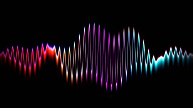 Ses dalgası çizgisi çok renkli müzik soyut arkaplan. Renkli grafik tasarımlı neon ışığı kıvrımlı.