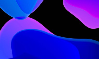 Siyah arkaplanda soyut geometrik sıvı mavi mor renk gradyanı. Duvar kağıdı tableti ve telefon için kullanılan moda tasarım grafikleri. Karanlık kip.