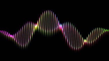 Ses dalgası çizgisi çok renkli müzik soyut arkaplan. Renkli grafik tasarımlı neon ışığı kıvrımlı.