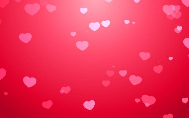 Kırmızı arka planda sevgililer günü pembe kalp ışığı.