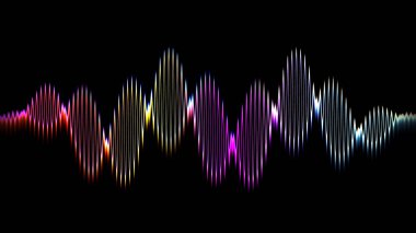 Ses dalgası çizgisi çok renkli müzik soyut arkaplan. Renkli grafik tasarımlı neon ışığı kıvrımlı.