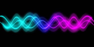 Ses dalgası çizgisi çok renkli müzik soyut arkaplan. Renkli grafik tasarımlı neon ışığı kıvrımlı.