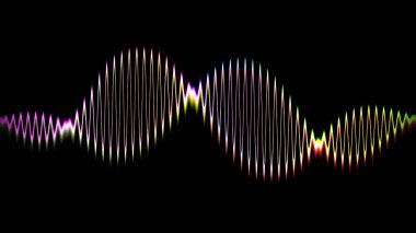 Ses dalgası çizgisi çok renkli müzik soyut arkaplan. Renkli grafik tasarımlı neon ışığı kıvrımlı.