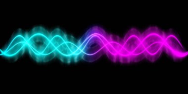 Ses dalgası çizgisi çok renkli müzik soyut arkaplan. Renkli grafik tasarımlı neon ışığı kıvrımlı.