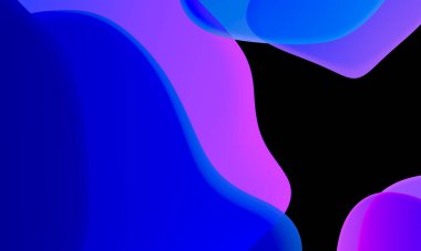 Siyah arkaplanda soyut geometrik sıvı mavi mor renk gradyanı. Duvar kağıdı tableti ve telefon için kullanılan moda tasarım grafikleri. Karanlık kip.