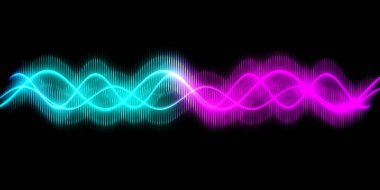 Ses dalgası çizgisi çok renkli müzik soyut arkaplan. Renkli grafik tasarımlı neon ışığı kıvrımlı.