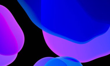 Siyah arkaplanda soyut geometrik sıvı mavi mor renk gradyanı. Duvar kağıdı tableti ve telefon için kullanılan moda tasarım grafikleri. Karanlık kip.