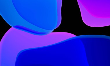 Siyah arkaplanda soyut geometrik sıvı mavi mor renk gradyanı. Duvar kağıdı tableti ve telefon için kullanılan moda tasarım grafikleri. Karanlık kip.