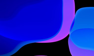 Siyah arkaplanda soyut geometrik sıvı mavi mor renk gradyanı. Duvar kağıdı tableti ve telefon için kullanılan moda tasarım grafikleri. Karanlık kip.