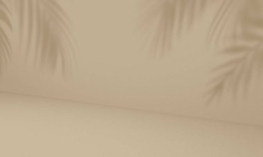 Boş palmiye rengi kahverengi desenli çimento duvar arkaplanı. İnternetteki satışta organik kozmetik ürünlerin sunumu için kullanılır. Minimum konseptle yaz tropik plajı.