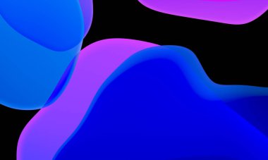 Siyah arkaplanda soyut geometrik sıvı mavi mor renk gradyanı. Duvar kağıdı tableti ve telefon için kullanılan moda tasarım grafikleri. Karanlık kip.