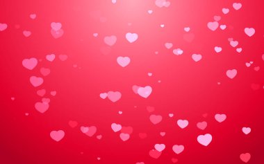Kırmızı arka planda sevgililer günü pembe kalp ışığı.