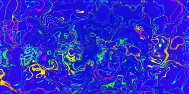 Soyut pembe sarı ve kırmızı çizgiler mavi arkaplanda dalgalı çizgiler. 