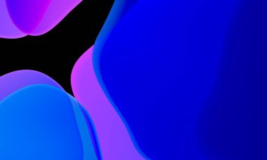 Siyah arkaplanda soyut geometrik sıvı mavi mor renk gradyanı. Duvar kağıdı tableti ve telefon için kullanılan moda tasarım grafikleri. Karanlık kip.