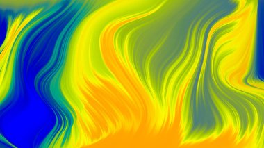 Soyut mavi sarı eğimli dalga arkaplanı. Neon ışığı eğimli çizgiler ve renkli grafik tasarımlı geometrik şekil.