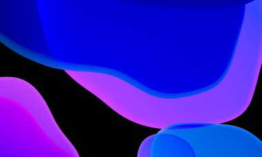 Siyah arkaplanda soyut geometrik sıvı mavi mor renk gradyanı. Duvar kağıdı tableti ve telefon için kullanılan moda tasarım grafikleri. Karanlık kip.