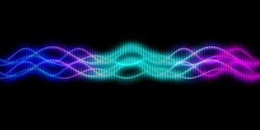 Ses dalgası çizgisi çok renkli müzik soyut arkaplan. Renkli grafik tasarımlı neon ışığı kıvrımlı.
