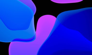 Siyah arkaplanda soyut geometrik sıvı mavi mor renk gradyanı. Duvar kağıdı tableti ve telefon için kullanılan moda tasarım grafikleri. Karanlık kip.