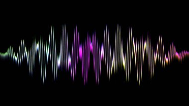 Ses dalgası çizgisi çok renkli müzik soyut arkaplan. Renkli grafik tasarımlı neon ışığı kıvrımlı.