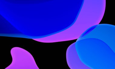 Siyah arkaplanda soyut geometrik sıvı mavi mor renk gradyanı. Duvar kağıdı tableti ve telefon için kullanılan moda tasarım grafikleri. Karanlık kip.