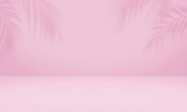 空棕榈阴影粉红质感图案水泥墙背景 用于在网上展示业务性质的有机化妆品商店 夏季热带海滩 概念极少 — 图库照片