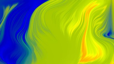 Soyut mavi sarı eğimli dalga arkaplanı. Neon ışığı eğimli çizgiler ve renkli grafik tasarımlı geometrik şekil.