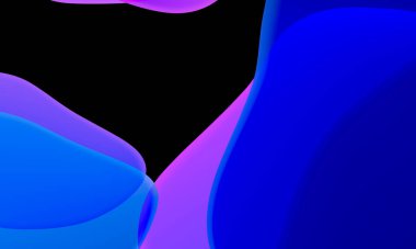 Siyah arkaplanda soyut geometrik sıvı mavi mor renk gradyanı. Duvar kağıdı tableti ve telefon için kullanılan moda tasarım grafikleri. Karanlık kip.