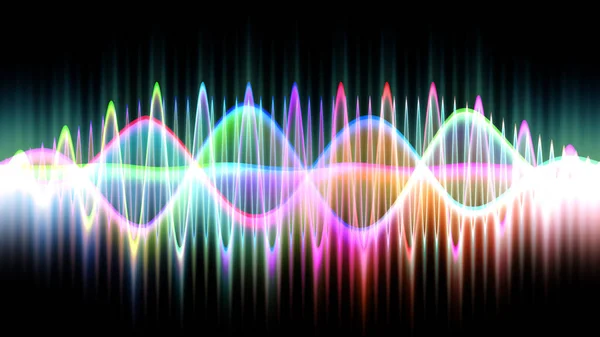 音波線多色音楽抽象的な背景 カラフルなグラフィックデザインで湾曲したネオンライト — ストック写真