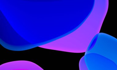 Siyah arkaplanda soyut geometrik sıvı mavi mor renk gradyanı. Duvar kağıdı tableti ve telefon için kullanılan moda tasarım grafikleri. Karanlık kip.