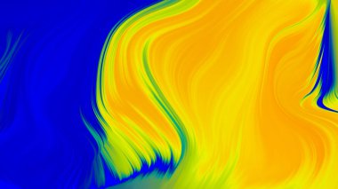 Soyut mavi sarı eğimli dalga arkaplanı. Neon ışığı eğimli çizgiler ve renkli grafik tasarımlı geometrik şekil.