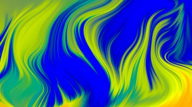 Soyut mavi sarı eğimli dalga arkaplanı. Neon ışığı eğimli çizgiler ve renkli grafik tasarımlı geometrik şekil.