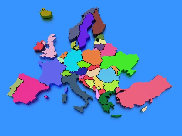 Dreidimensionale Europakarte Auf Blauem Isoliertem Hintergrund — Stockfoto