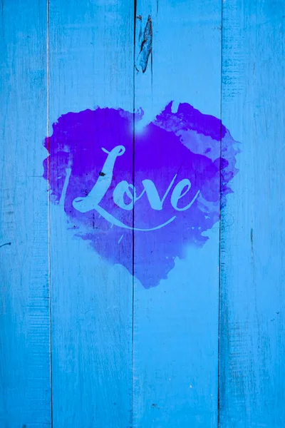 Love Heart Stamp Blue Wooden Background — Stock Photo, Image