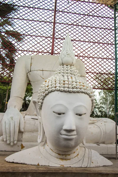 Fehér Buddha Szobor Vezetője Észak Thiföldi Templomban — Stock Fotó