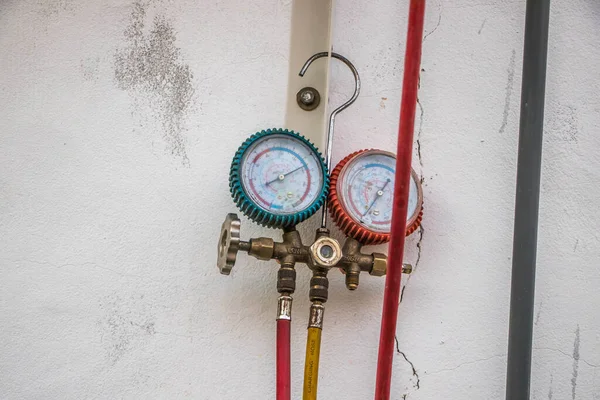 Conjunto Coletores Refrigerantes Ferramentas Condicionado — Fotografia de Stock