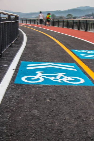 Bike path, a symbol of a Bicycle path on asphalt in a Park. Bike lane