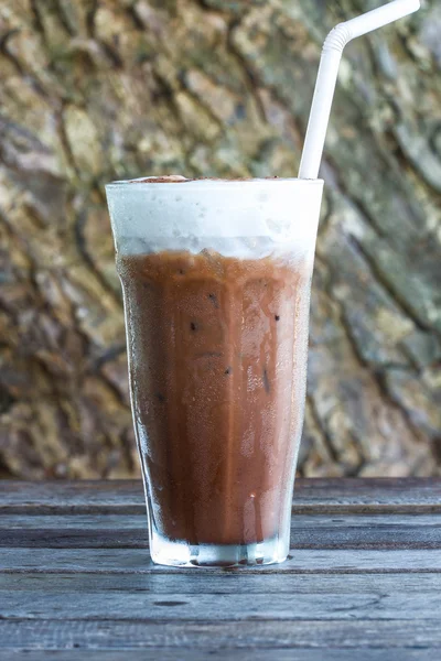 Ice chocolate on a wooden table — Stock Photo, Image