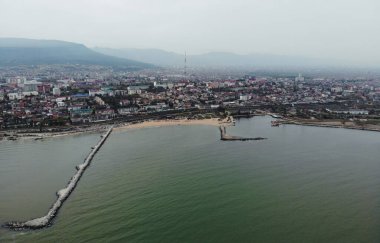 Makhachkala, city panorama, Berezka beach, TV tower, shipyard clipart