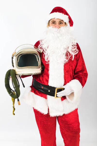 Weihnachtsmann Mit Astronautenhelm Auf Weißem Hintergrund Weihnachtskonzept — Stockfoto