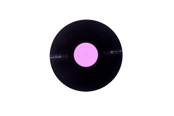 ピンクのラベルの白い背景に音楽ビニールレコード 乳がんの概念 — ストック写真