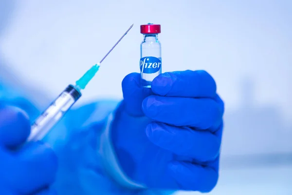 Madrid Spanje Jan 2021 Injectieflacon Met Het Vaccin Voor Covid — Stockfoto