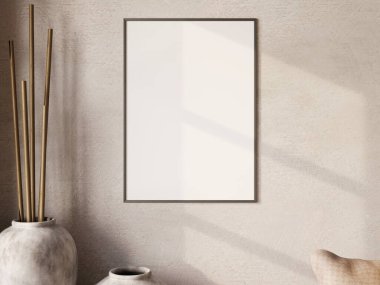 Minimalist frame mockup with natural plant, perfect for interior design or artwork display.