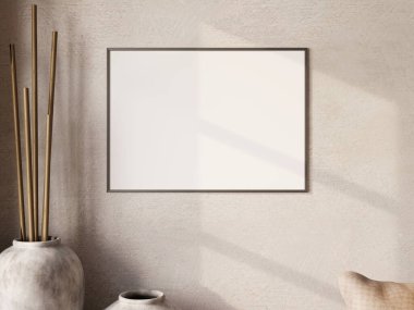 Sanatsal sunumlar için ideal, bitki detayları ile rahat bir ortama yerleştirilmiş basit çerçeve modeli.