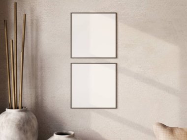 Temiz ve minimalist çerçeve saksı bitkileriyle modellenir, gösteriler için sakin bir atmosfer yaratır..