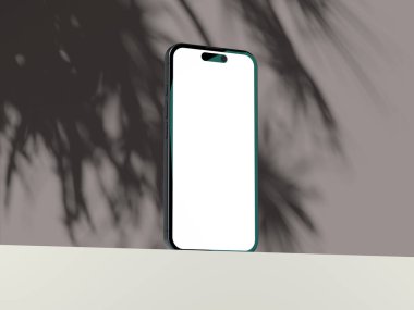 Boş ekran ve yumuşak gölge atmosferli temiz cep telefonu modeliName.