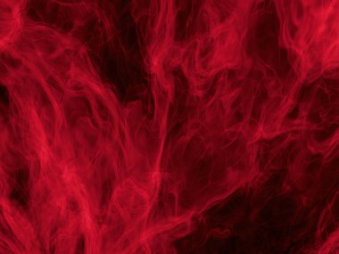 Yoğun kırmızı sis dalgaları ruhani desenler oluşturuyor.