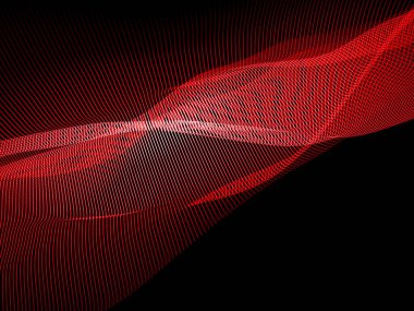 Curved red lines in a fluid pattern against a stark black background.